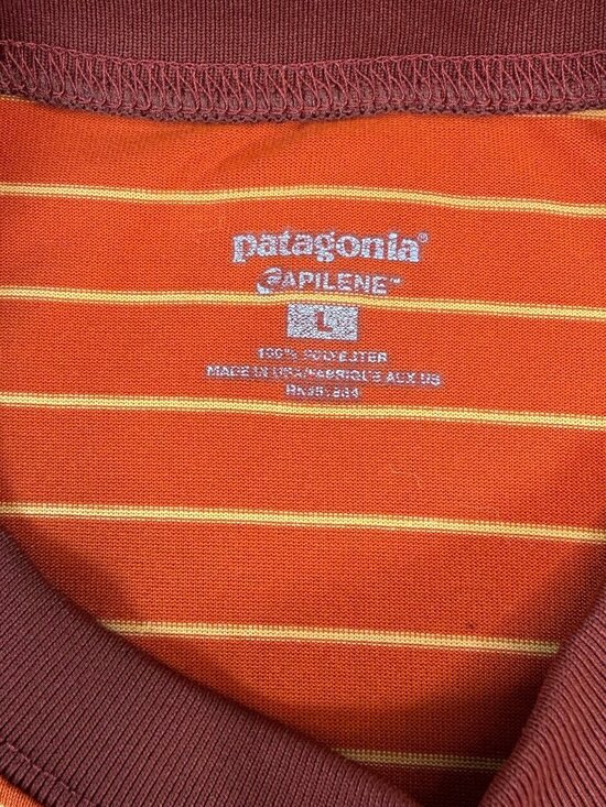 Patagonia Capilene Mens L Striped Technical Crewneck T-Shirt Orange Performance - Picture 3 of 10